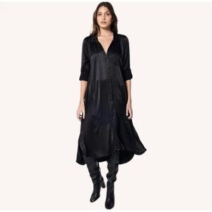 YFB YOUNG FABULOUS AND BROKE Black Satin Long Sleeve button down Maxi Dress M